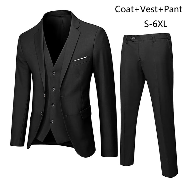 Men’S Slim 3 Piece Suit Set Formal  Party Jacket Vest & Pants Sets For Business Wedding High Quality Trendy Male Blazers Set